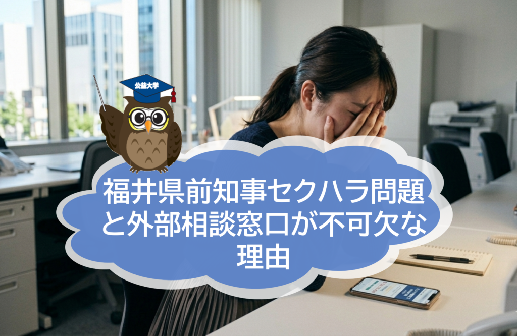 福井県前知事セクハラ問題が示した「構造的な危うさ」― 最近のセクハラ傾向と、外部相談窓口が不可欠な理由 ―